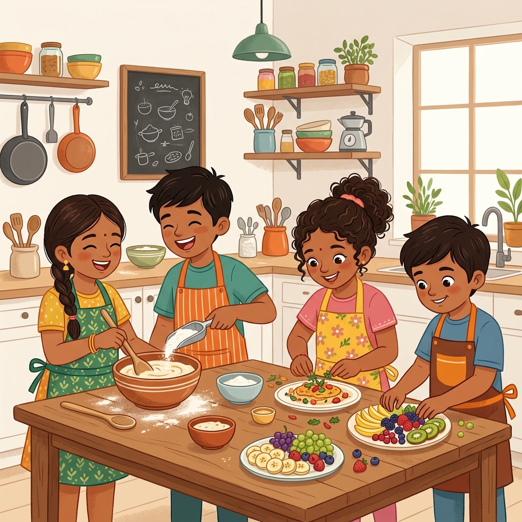 Children learning together through cooking