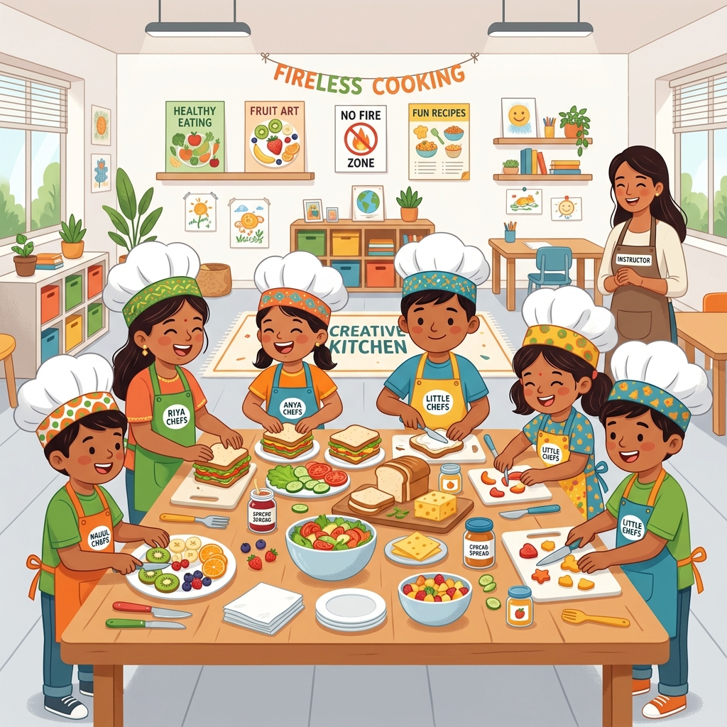 Children participating in a fireless cooking workshop